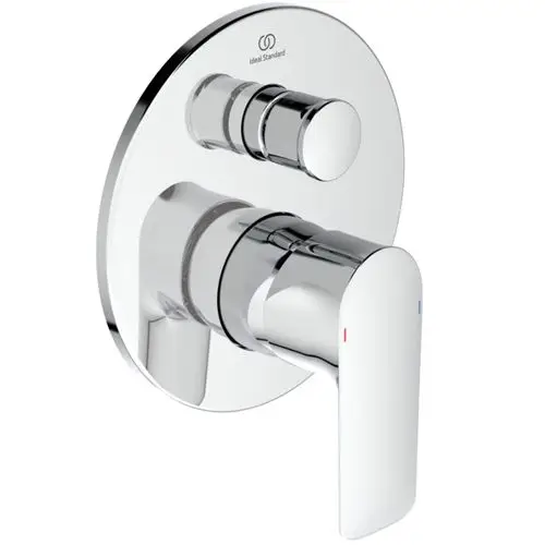 Chromene Wandarmatur von Ideal Standard mit zwei Bedienelementen. Die Armatur hat eine runde Rosette mit einem Durchmesser von 163 mm.